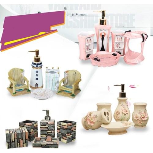 European Garden 5 pcs bathroom suite toothbrush kit creative resin gift Lotion Dispenser Tumbler Toothbrush holder Soap Dish