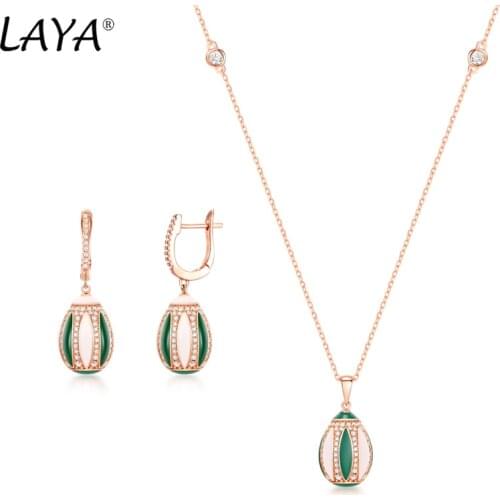 Laya Spherical Necklace Earrings Sets For Women 925 Silver Sterling Bohemian Style Green Enamel Round Accessories Fine Jewelry