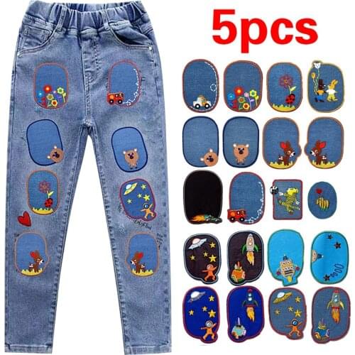 5Pcs Sewing Repair Elbow Knee Patches On Patch For Clothing Jeans Stripes Stickers Embroidered Badge Children/kids Jeans Cloth