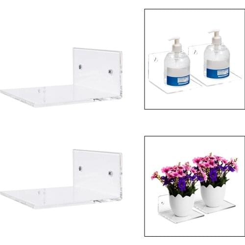 2x Kitchen Small 10cm Clear Acrylic Floating Wall Shelves Wall Mounted Ledge Organizer