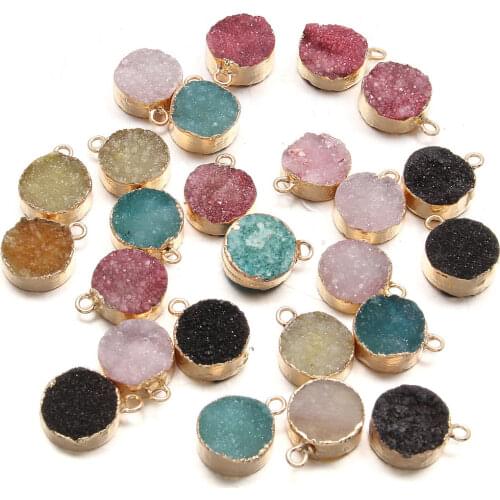 Natural Stone Agates Pendant Charms Round Crystal Quartz Pendants For DIY Necklace Earring Jewelry Making 1Pcs