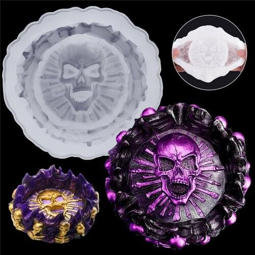 2021 New Diy Crystal Epoxy Mold Halloween Skull Ashtray Silicone Mold Handmade Resin Epoxy Mirror Mold