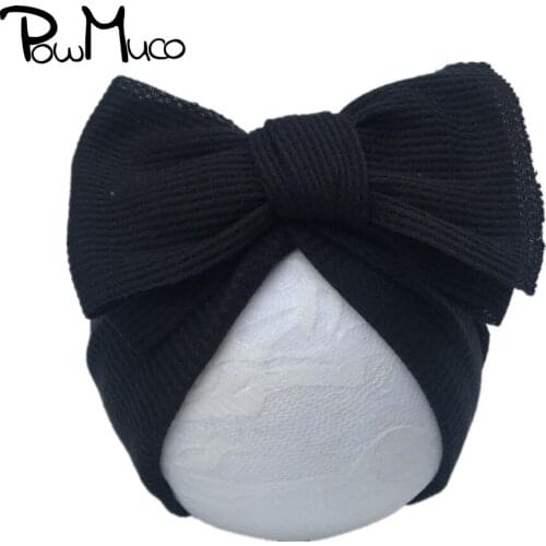 Powmuco Solid Color Handmade Bowknot Baby Girl Turban Hat Comfortable Breathable Knitting Cap Kids Accessories Photography Props