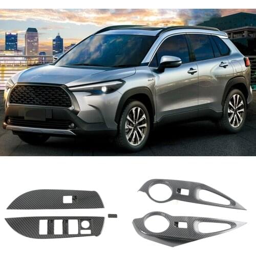 Car ABS Carbon Fiber Window Switch Panel Cover Trim Lift Control Trim for Toyota Corolla Cross 2020