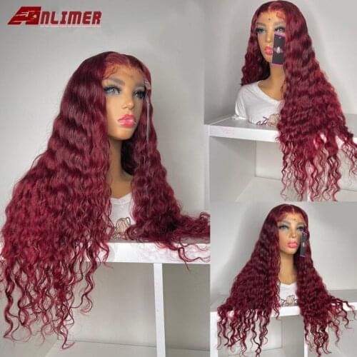 99j Burgundy Water Wave Human Hair 13x4 Lace Wig Pre Plucked With Baby Hair Around Brazilian Remy Red Lace Front Human Hair Wig