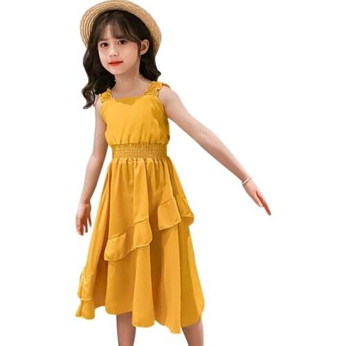 Dress Girl Solid Color Girls Dresses Summer Kids Dress Casual Style Clothes For Girls 6 8 10 12 14
