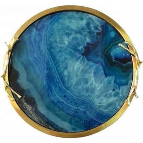 Modern high-grade table decoration tray gold iron blue agate tray