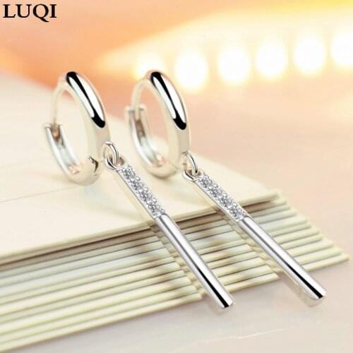 S925 silver platinum plated simple OL style straight zircon earrings EH206