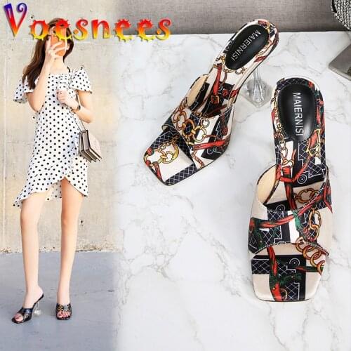 Transparent Crystal Summer Women Slippers Candy Color Pattern Sandals Nightclub Stripper High Heels Wine Glass Heel Women Shoes