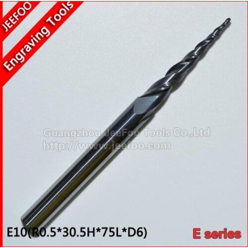 R0.5*30.5H*D6*75L*2F Two Flutes Ball Nose Tapered End Mills for Good Relief, ALTIN Coated