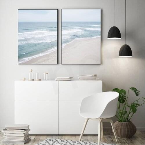 Scandinavian Seascape Canvas Painting Beach Poster Print Light Blue Seawater Wall Art Pictures For Nordic Living Room Home Decor