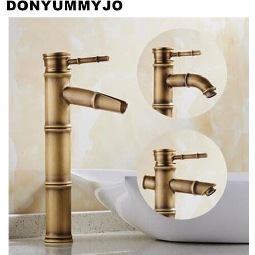 DONYUMMYJO Bathroom Bamboo Faucet Antique Finish Copper Sink Mixer Tap Deck Mounted hot and cold water bambu taps