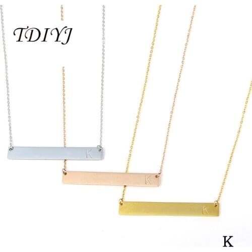 TDIYJ Top Selling Stainless Steel Tiny Initial Bar Necklace Rectangle Charms K Letter Friendship Jewelry Gifts Pendant Necklace
