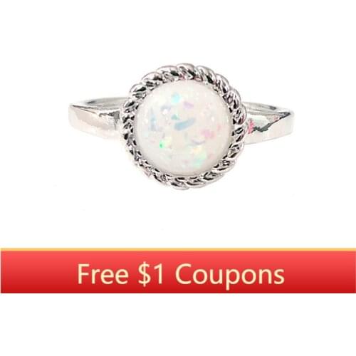 BLINGPAW Vintage Fire Opal Ring for Women Round Love Ring Bohemian Jewelry