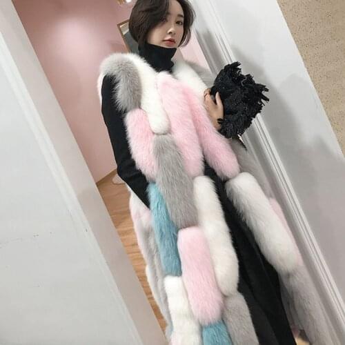 Real Full Pelt Fox Fur Vest Coat Women Clothes Winter Warm Long Jacket Korean Elegant Coats Manteau Femme Hiver ZL607