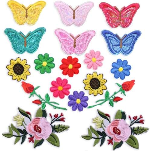 18pcs Butterfly Flowers Embroidery Sew On Patches Sewn Applique Sew Badge Craft Embroidered DIY For Clothes Trousers