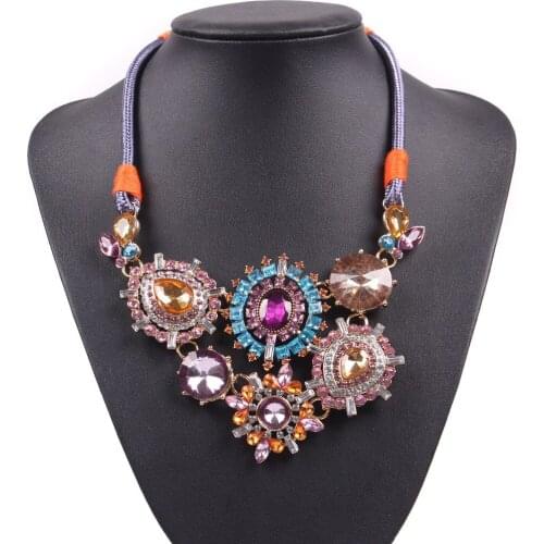2021 New Fashion Brand Rope Chain Crystal Pendant Chunky Statement Necklace for Women Party Jewelry