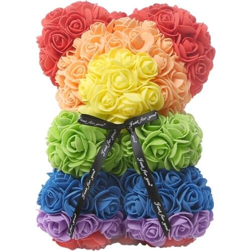 25CM Colourful Rose Bear Custom Color PE Foam Rose Teddy Bear Valentines Day Gift