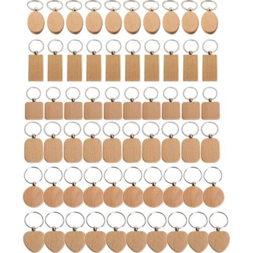 60 Blank Wooden Wooden Keychain Diy Wooden Keychain Key Tag Anti-Lost Wood Accessories Gift