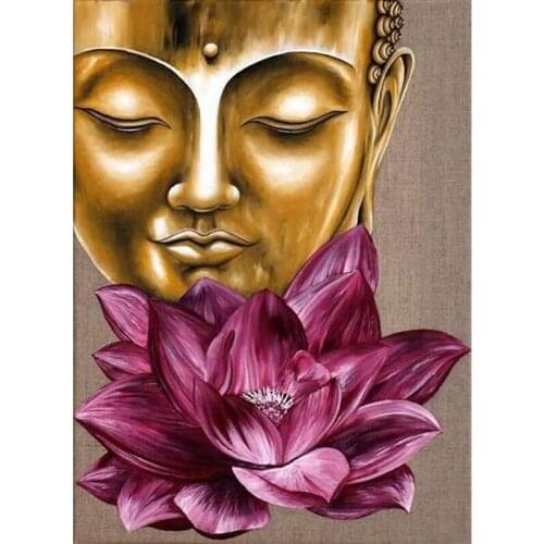 Diamond Embroidery DIY Diamond Painting Cross Stitch Kit "Buddha text" 5D Needlework Religious lotus Home Decoration