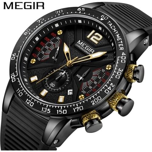 MEGIR Fashion Mens Watches Top Brand Luxury Silicone Strap Chronograph Quartz Watch Men Casual Waterproof Sport Watch Reloje