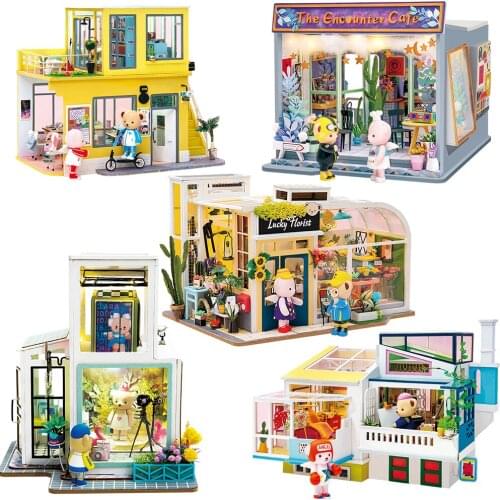 DIY Teddy Dollhouse Miniature Wooden Doll House with Furnitures Model Building Kits Handmade Toys for Drop Shipping