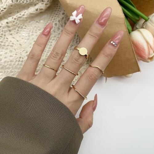 Design Gold Color Round Hollow Geometric Rings Set for Women Fashion Twist Open Ring Joint Ring Female Jewelry Wholesale