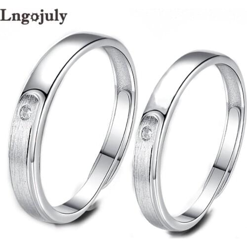 Fine Jewelry Rings 100% Real 925 Sterling Silver Rings Wedding Couple Zircon Drill Brushed Ring Jewelry Love Vows Couple Ring