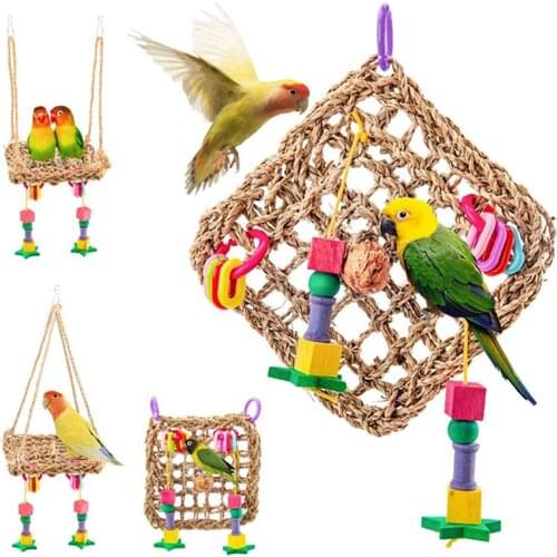 Parrot Toys Wood Birds Standing Chewing Rack Toys Bead Ball Heart Star Shape Parrot Toy Bird Toys Accessories Supplies