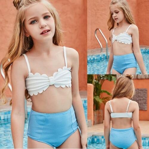 Summer Korean Bikini traje de baño niña 10 años Girls Holiday Cute Solid Macrame Bikini Set Two Piece Swimsuit Bathing Suit M4
