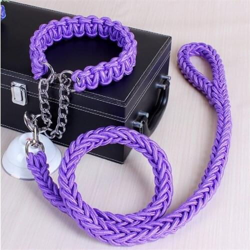 17 colors Length Double Strand Rope Large Dog Leashes Metal P Chain Buckle National Color Pet Traction Rope Collar Set 1.2M A 18