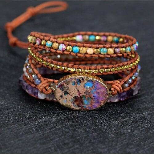 2021 Color Imperial Pine Hand-woven Multilayer Leather Bracelet, Ethnic Style Retro Bracelet