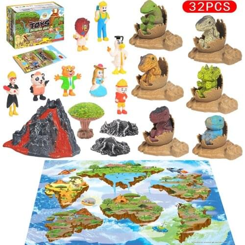 Simulation Dinosaur Toy Set Dinosaurs World DIY Scene Game Non-woven Carpet Map Tyrannosaurus Model Animal Doll Toys Kids Gift