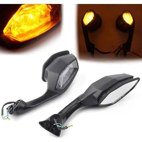 Motorcycle Rear Side View Mirrors w/ Amber Blinker Siganl Lights Rearview Mirrors For Yamaha YZF R6 2017 YZF R1 2015-2019 16