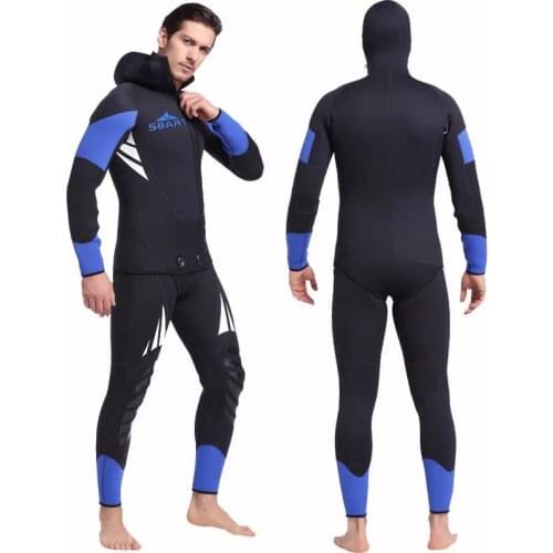 Men Freediving Spearfishing Premium Neoprene Wetsuit Mens 5mm 2-Piece Wetsuit Black Blue Full Body Diving Suit Wet Suit Wetsuit