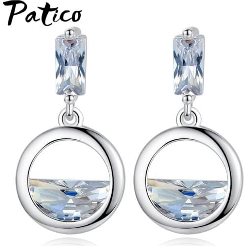 New 925 Sterling Silver Cubic Zirconia Drop Earings For Women Geometric Circle Piercing Fashion Jewelry Statement Gifts
