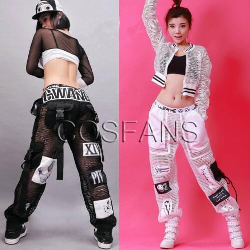 Nightclub singer men and women new breathable mesh hip-hop loose casual street dance pants ds costumes street dance wear