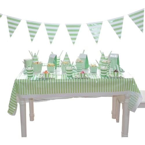 Green Stripe Disposable Tableware Family Reunion Baby Shower Birthday Party Decoration Supplies Paper Cup/Plate/Tablecloth/Straw