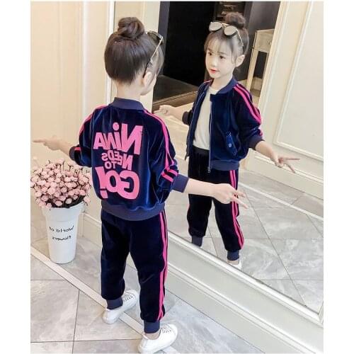 Autumn Winter Casual Girls Boys Clothes set Gold Velvet coat+pants 2pcs Tracksuit kids Girls Sport Suits Clothes Children Set
