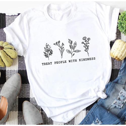Treat People With Kindness 100%Cotton Print Women T Shirt Kindness Funny Summer Short Sleeve Graphic Tee Nature Shirt Slogan Tee