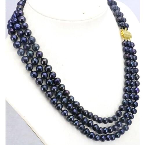 The 3 row Black freshwater pearl necklace 7-8mm 17-19inches DIY hot sale wholesale suitable for women to wear jewelry necklace