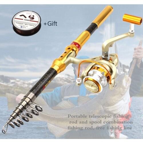 Portable 1.8m-3.0m Carbon Telescopic Fishing Rod and Spinning reel Bag set carp Fishing Rod Combo Set Fishing Tackle line gift
