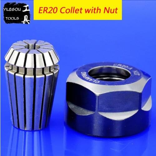 CNC ER20 Spring Collet with Nut High Precision ER20 (2 to 7mm) Chuck and Nut (M25*1.5) For CNC Milling Lathe Machine Tools