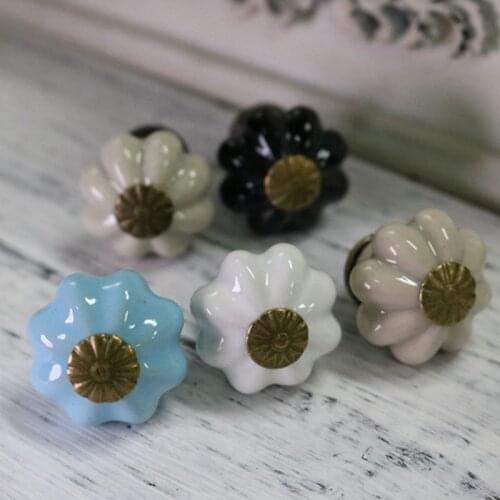 Rural Style Small Pumpkin shape Ceramic Door Knob Cabinet Drawer Cupboard Pull Handle Porcelain Dresser bin Knobs