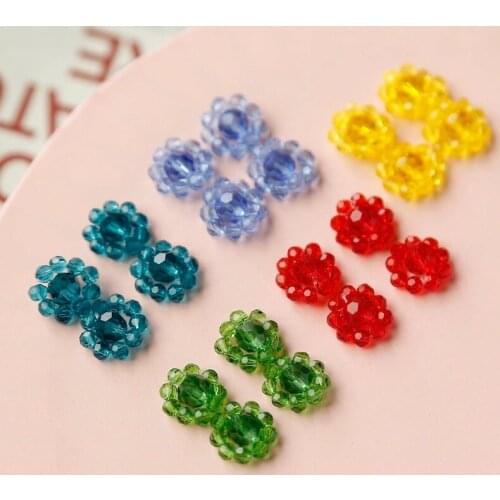 Highlight retro color hand-woven glass crystal ball small flower earrings patch DIY handmade jewelry accessories