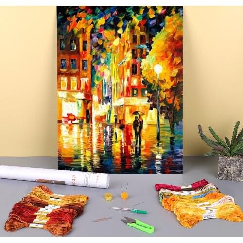 Night In New York Pre-Printed 11CT Cross-Stitch Patterns DIY Embroidery DMC Threads Sewing Painting Handiwork work Adults