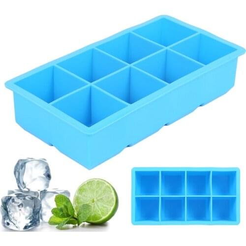 8 Grids Blue Grade Silicone Ice Cream Tool Mould Ice Cube Square Tray Mold Eco-Friendly Non-toxic Durable Summer Ice Cube Tray
