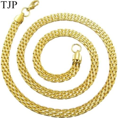 TJP 6mm Width 55cm Length Mens Curb Chain Stainless Steel Necklace Chain High Polish Fashion Jewelry