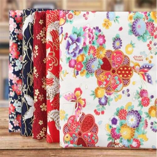 150cm width cotton flower gold transfer print Fabric Cloth kimono Garments Crafts Accessories AH79