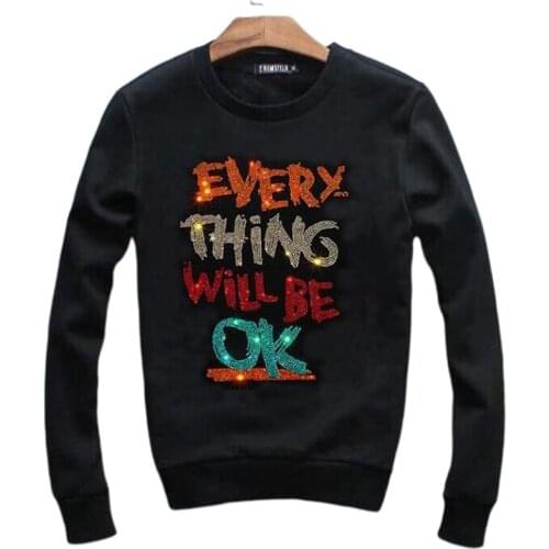 Hot Drill Winter thick design hoodies Man sweatershirtt Rhinestone long Sleeve hoodies new arrive